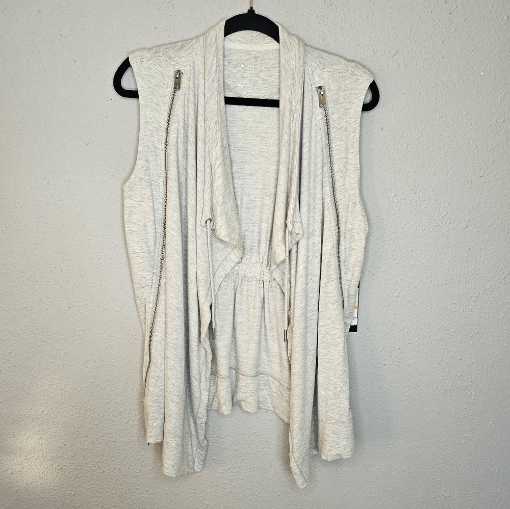 Donna Karan Active Open Cardigan Jacket Womens S‎ Vest Zippers Logo Gray